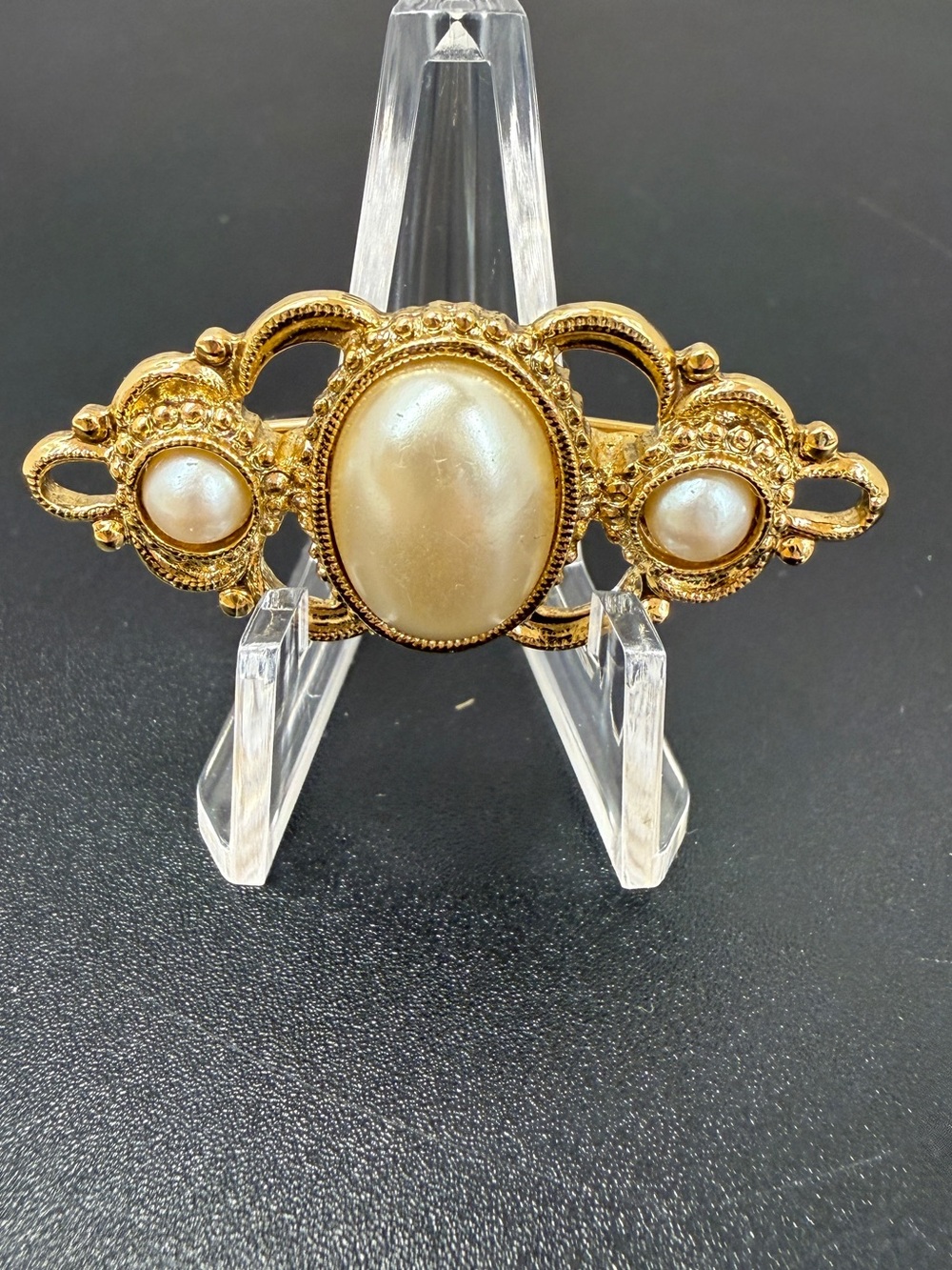 Vintage Gold-Tone Faux Pearl Ornate Baroque Brooch